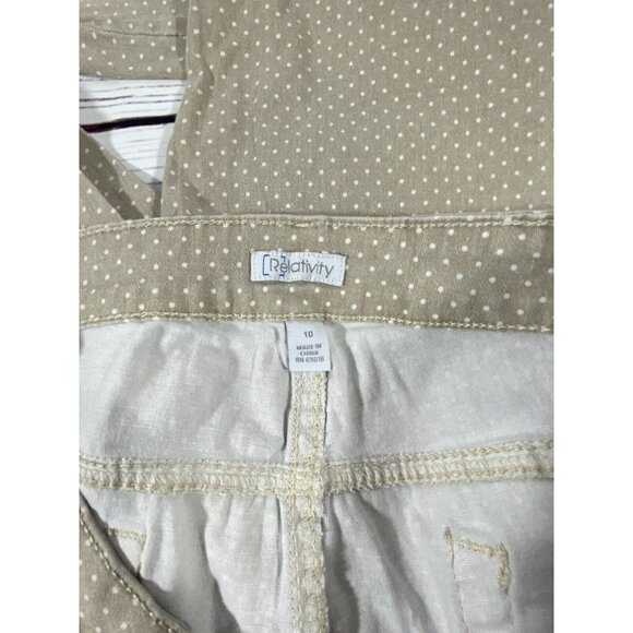 Relativity Capri Pants Womens Size 10 x 19 Polka Dot Tan Brown Long Shorts Jean - Picture 9 of 9